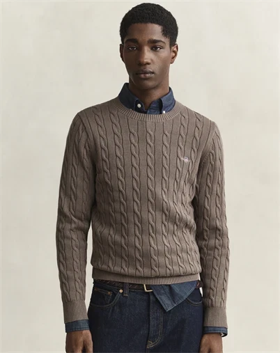 Gant - Cotton Cable C-Neck Strik - Faded Taupe